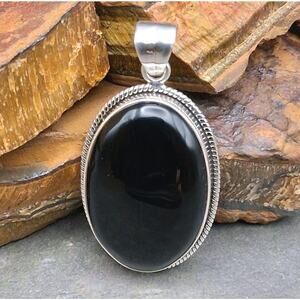Sterling Silver Black Onyx Pendant Biker Gothic Southwestern Style
